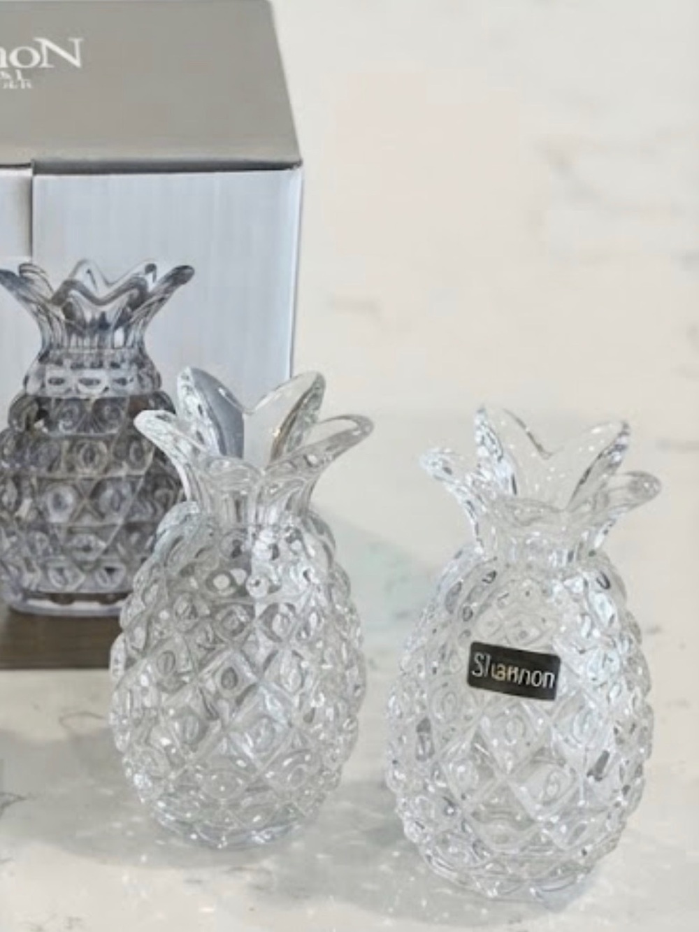 Shannon Clear Glass Pineapple Accent Pair Salt and Pepper- Crystal Décor
